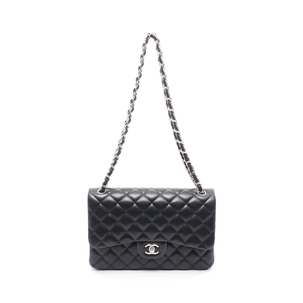 Chanel Matelasse Double Flap Shoulder Bag Leather Black